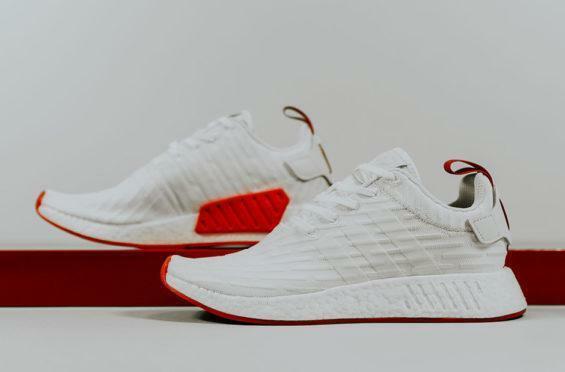 Adidas nmd r2 white core red two toned hot sale