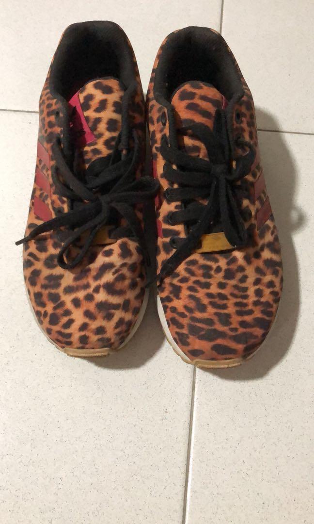 Womens adidas zx flux animal print black/orange trainers top