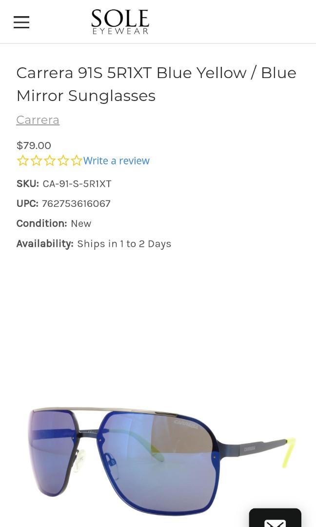 Authentic Carrera 91S 5R1XT Blue Yellow / Blue Mirror Sunglasses, Men's  Fashion, Watches & Accessories, Sunglasses & Eyewear on Carousell