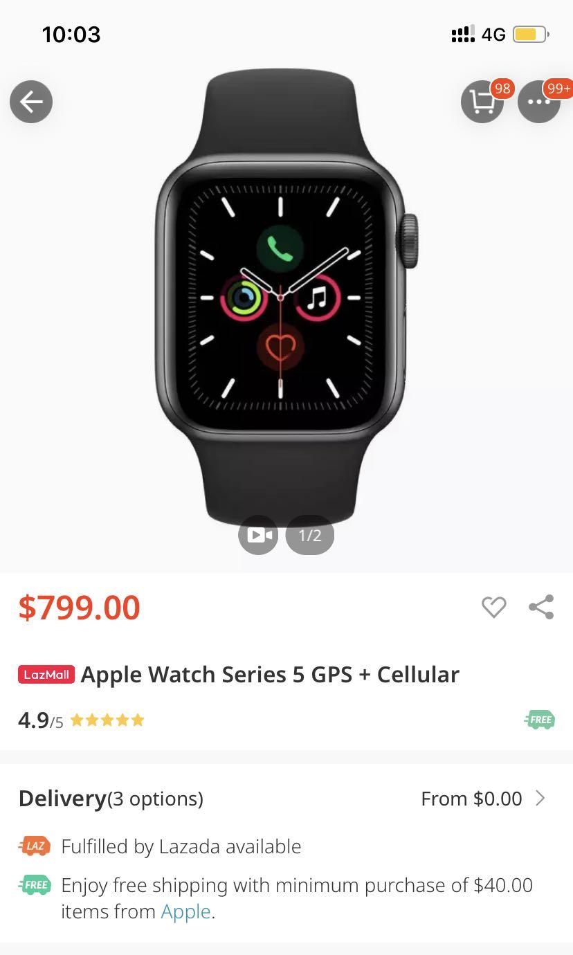 BNIB Apple Watch Series 5 44mm GPS Cellular Mobile Phones
