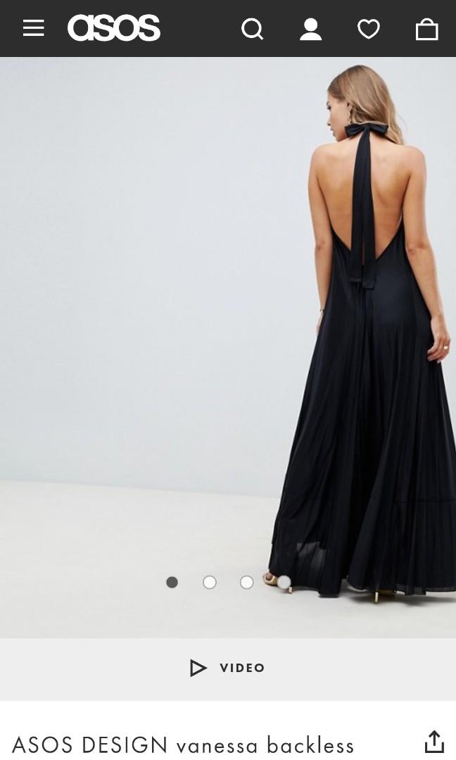 Asos design vanessa backless halter pleated maxi dress clearance