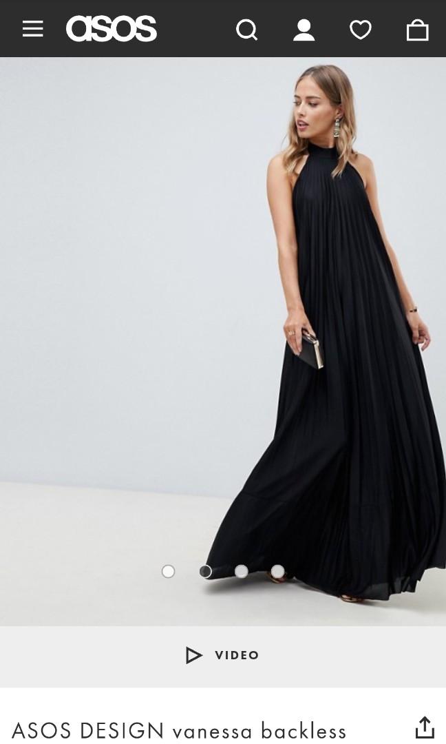 BNWT ASOS Vanessa Backless Halter Pleated Maxi Dress