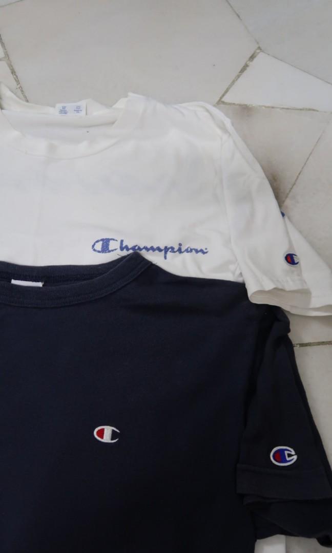 Champion tee combo (Category: Tshirts & Polo Shirts) located in Kuala Lumpur. Submitted by kndistrict (Listing ID 273208607, Image 1). Description: Champion combo Champion japan small logo tee Size L asia Pit 21 Labuh 26.5 Can fit M Ada pinhole (refer gambar) Champion white size M Pit 19.5 Labuh 27 Ada pinhole dekat leher (refer gambar) Both for rm29, free postage.