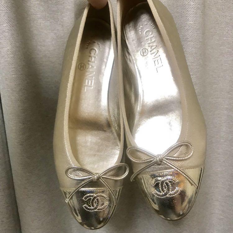 Chanel Gold Iridescent tip Ballerina Flats Women s Fashion