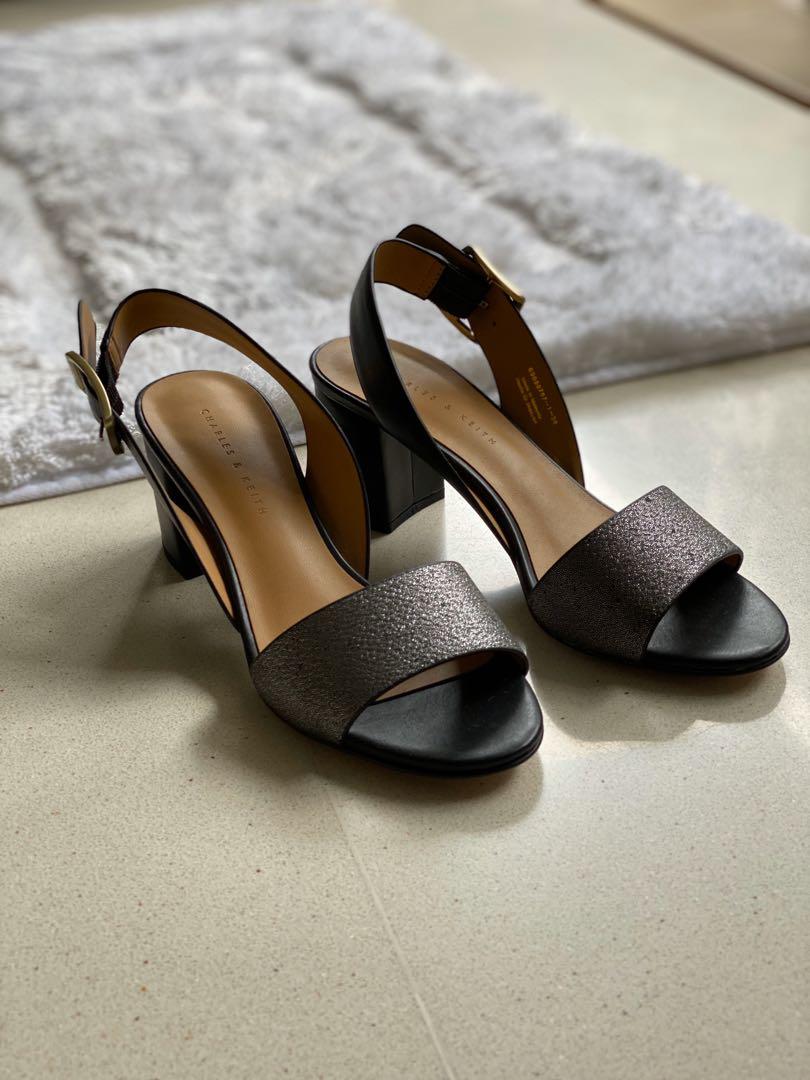 black and silver block heels