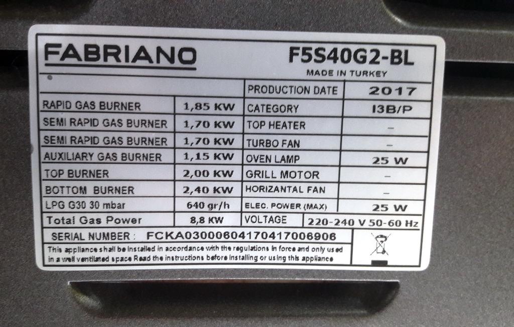 Fabriano Gas Range, Made in Turkey, Furniture & Home Living