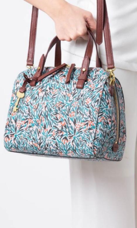 Fossil rachel satchel blue floral cheap