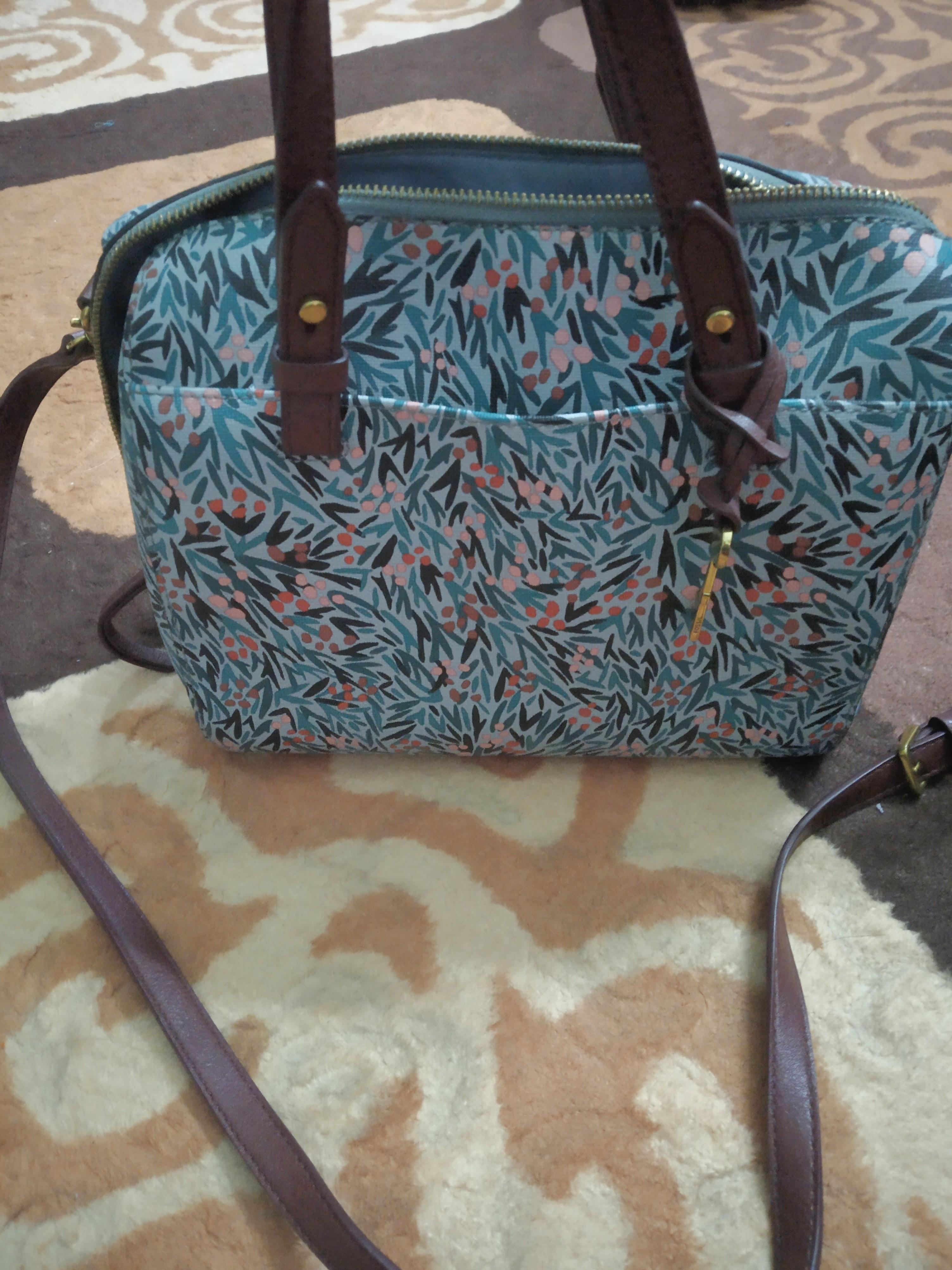 Fossil rachel satchel blue floral outlet