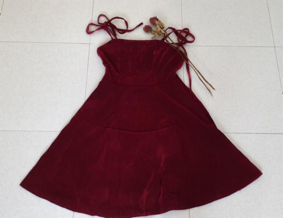 Maroon Two Piece Velvet Suede Dress Women s Fashion Tops