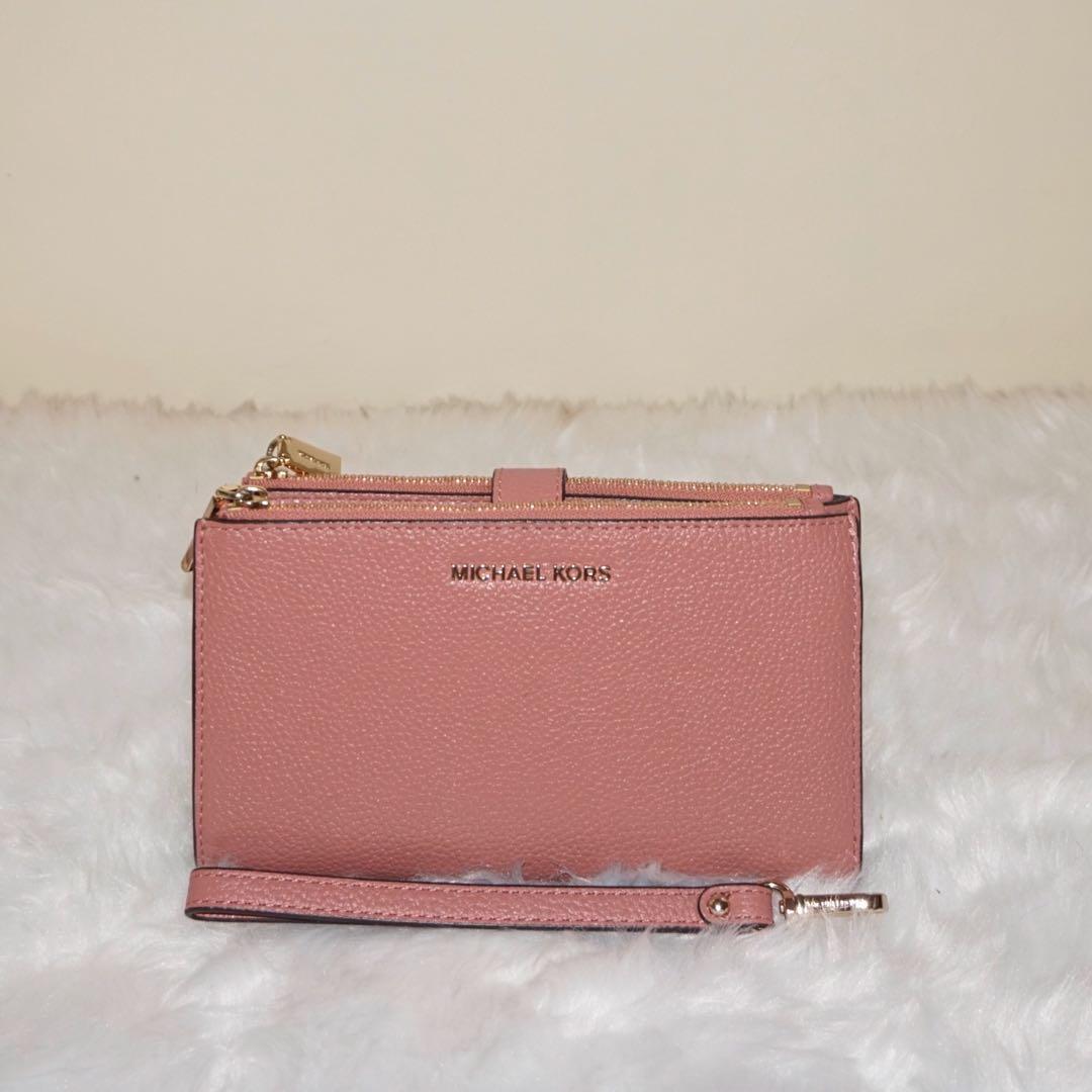 RUSH! Michael Kors MK 32T8TFDW4L Double Zip Leather Wallet Wristlet Rose Pink, Luxury, & Wallets Carousell