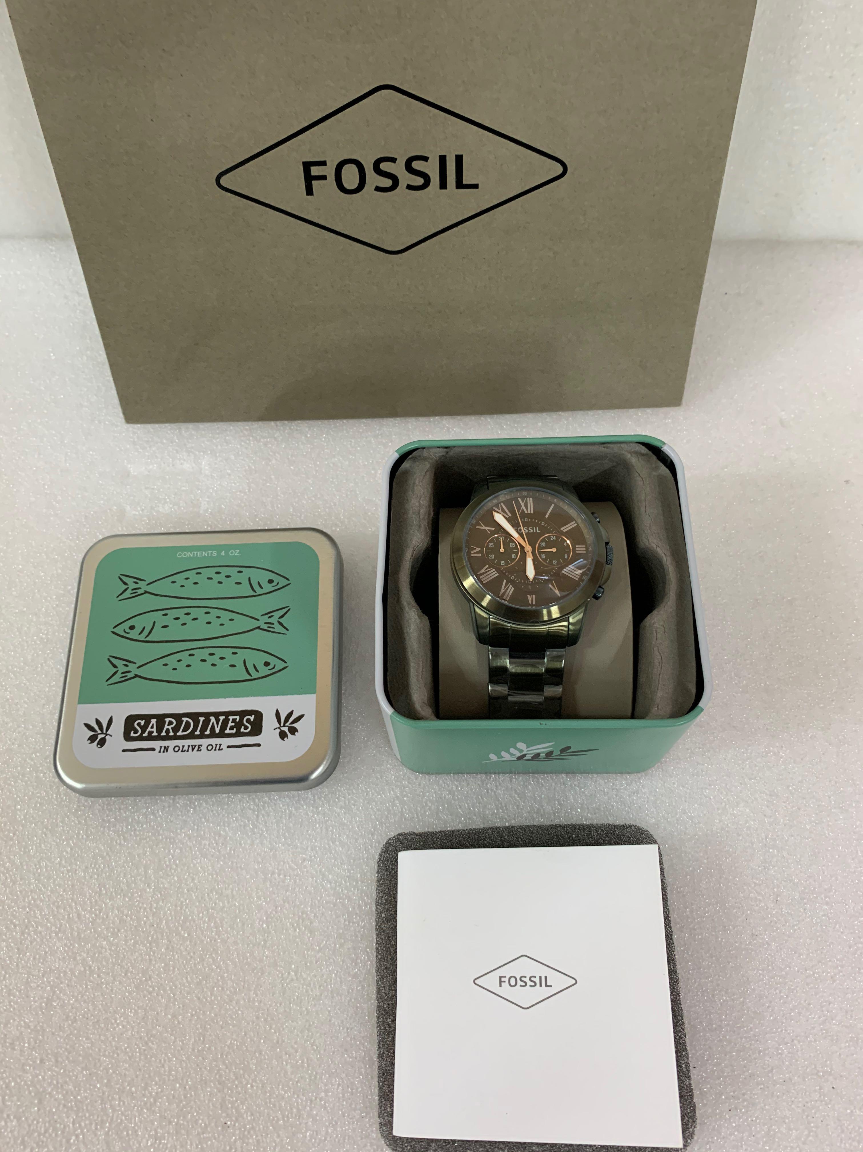 Original Fossil Watch Grant Chronograph Olive Green Stainless