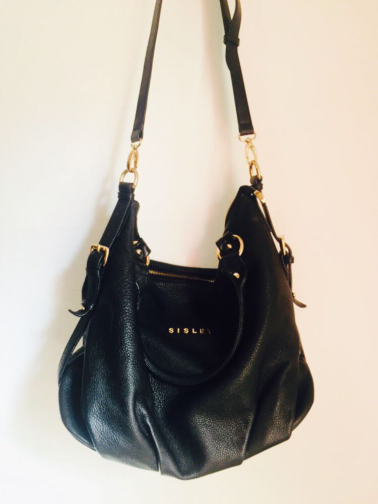 ORIGINAL Sisley leather 2 way hobo black bag, Women's Fashion, Bags