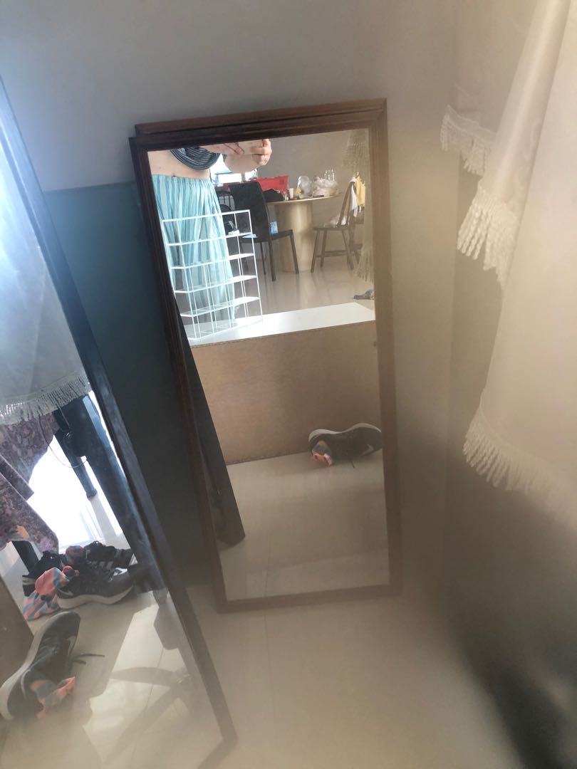 Blue Oval n ikea mirror. Dust bin. Curvy mirrors. No frame rectangle