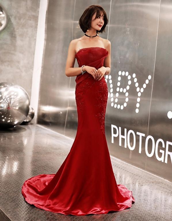 Pre order red mermaid bodycon fishtail wedding evening prom dress gown RBP1265
