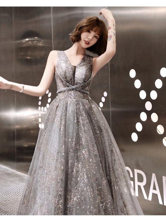 silver glitter gown