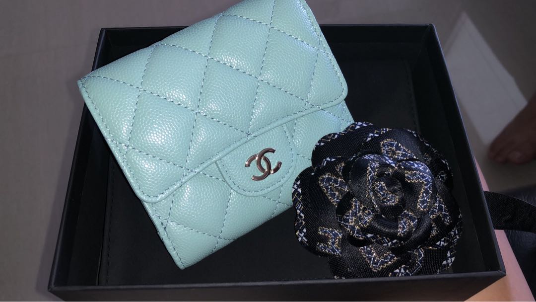 Rare Chanel Tiffany Blue Small Flap Wallet in Caviar, Luxury, Bags & Wallets  on Carousell