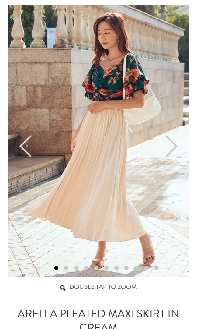 beige pleated maxi skirt