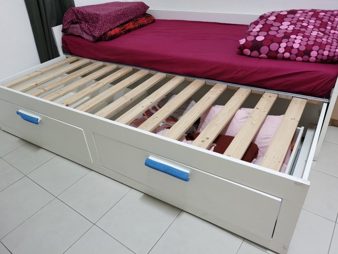 To Bless IKEA Brimnes Pullout Bed with 2 drawers, Furniture & Home