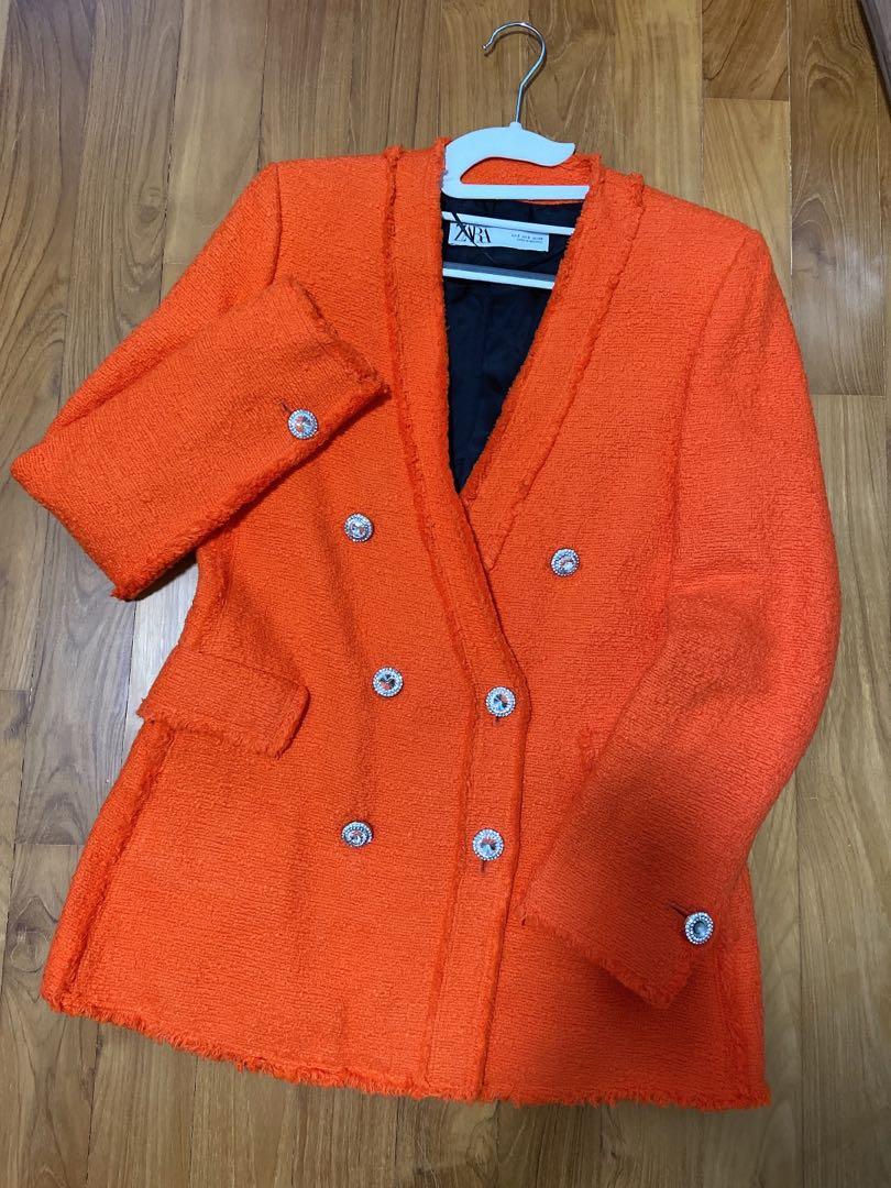 zara orange tweed blazer