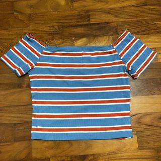 striped off shoulder crop top