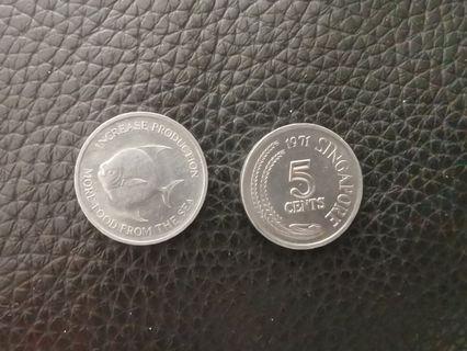 1971 Singapore 5 cent coin.