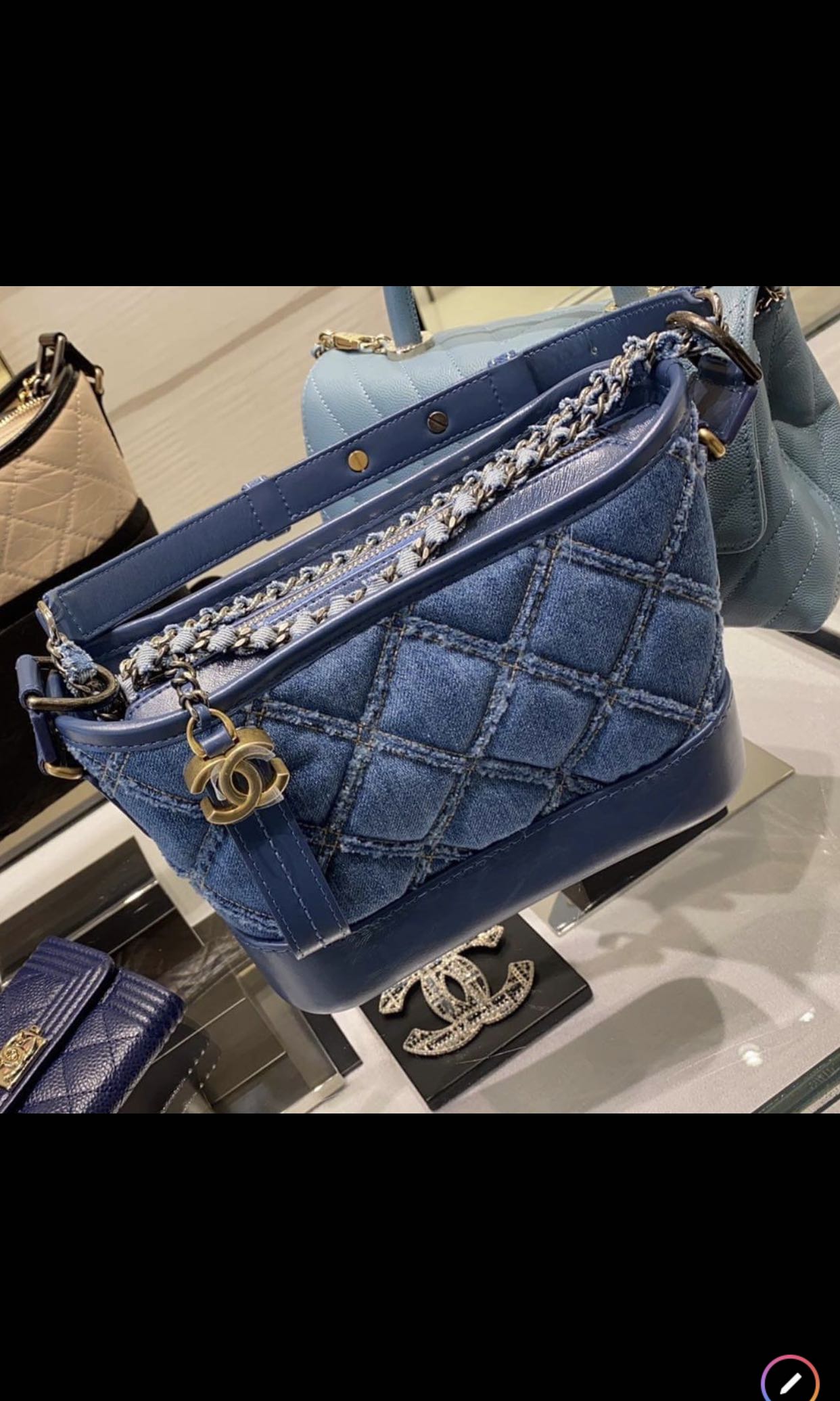 Chanel Small Gabrielle Hobo Bag in Dark Blue Denim with Novelty