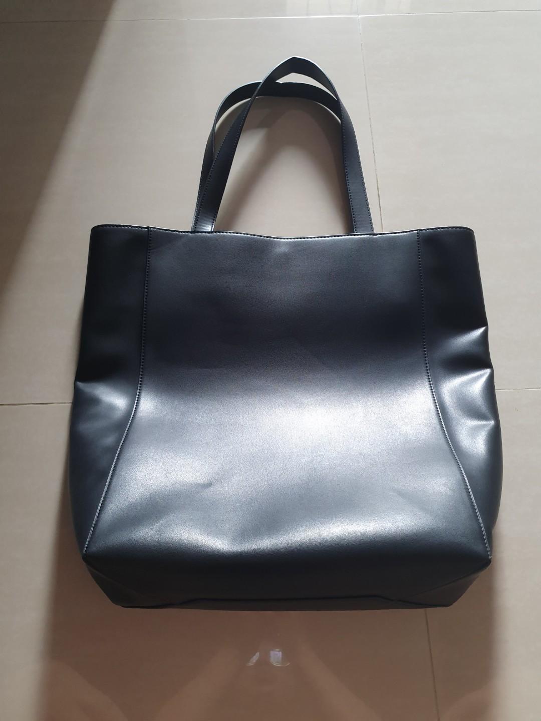 black faux leather tote