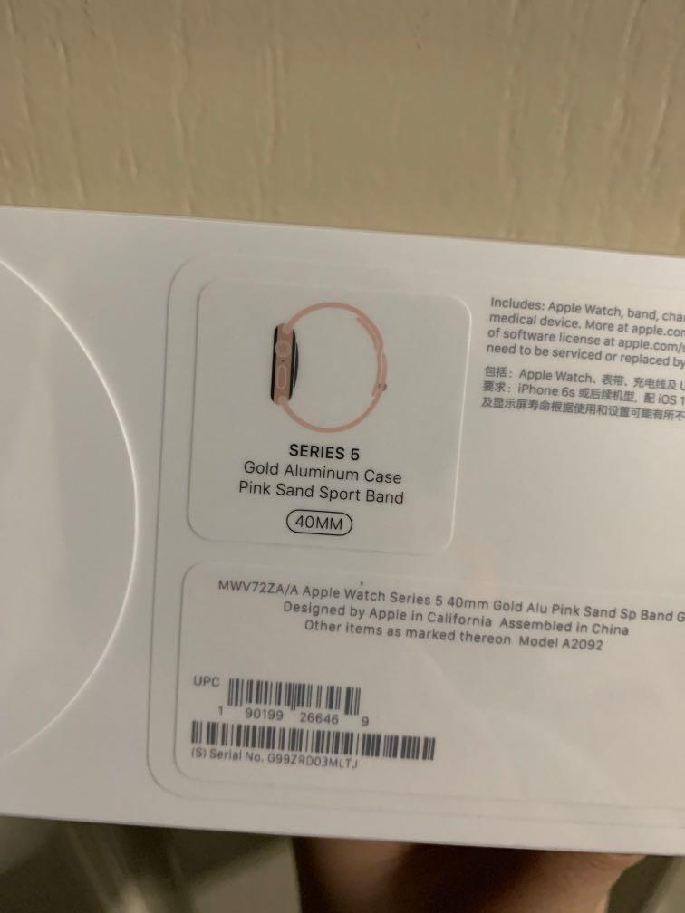 Bnib Sealed Local Set Apple Watch Series 5 40mm Gps Gold Case With Pink Sand Sport Band With Receipt From Courts Electronics Others On Carousell
