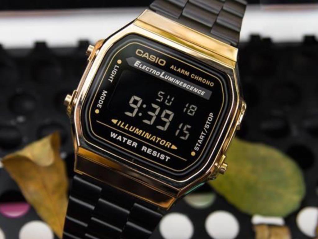 Casio a168 gold on sale black