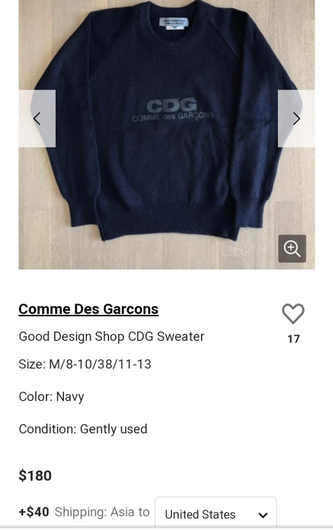 comme des garcons blue sweater