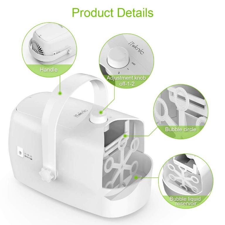 (K1294)iTeknic Bubble Machine, Portable Automatic Bubble Maker Blower