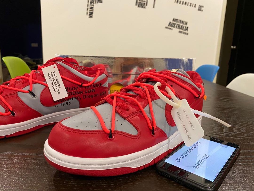 Off White Nike Dunk Low University Red Unlv Size 9.5 Original Box & Tags