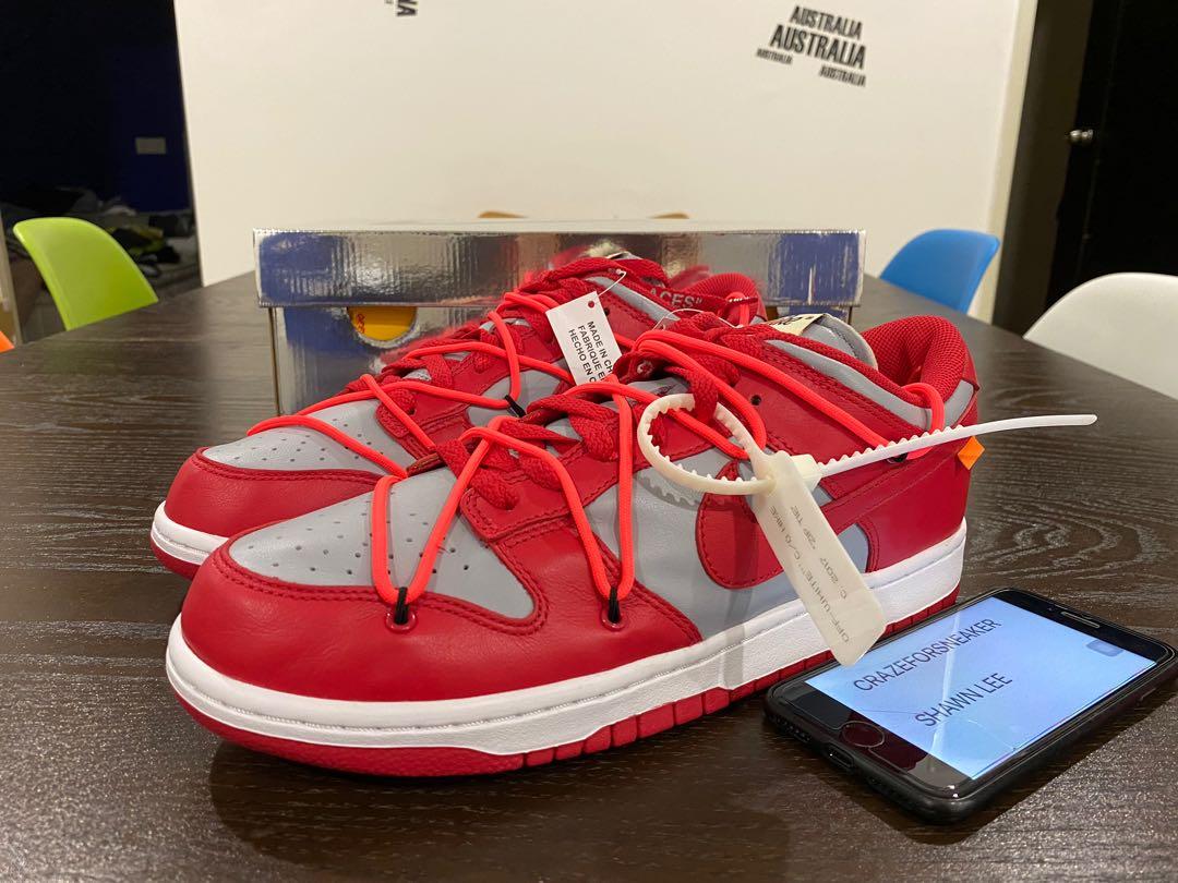 Off White Nike Dunk Low University Red Unlv Size 9.5 Original Box & Tags