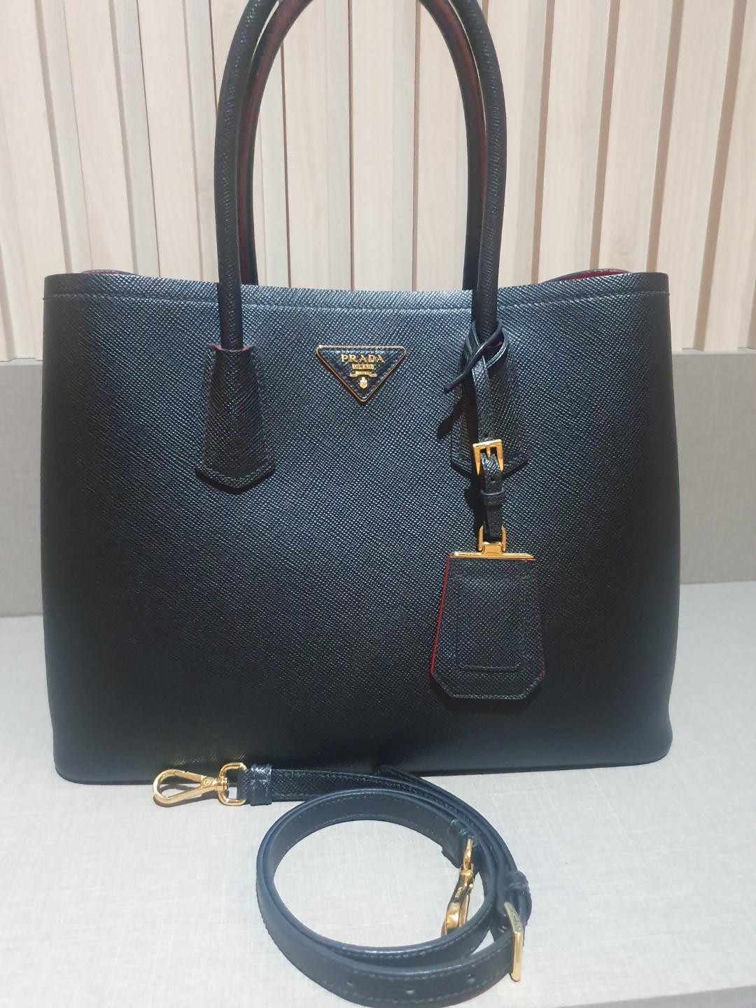 Prada Saffiano Large Cuir Double Bag, Luxury, Bags & Wallets on Carousell
