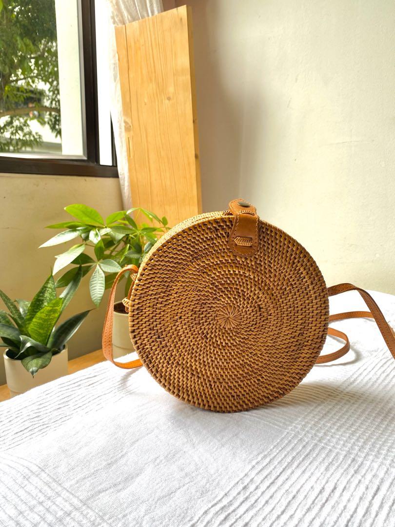 round rattan sling bag