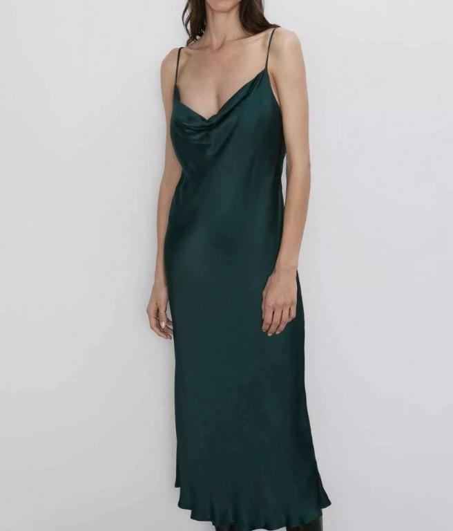 zara satin green dress