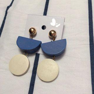 Blue and White Wood Textured Earrings