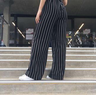 Black Striped Flowy Pants