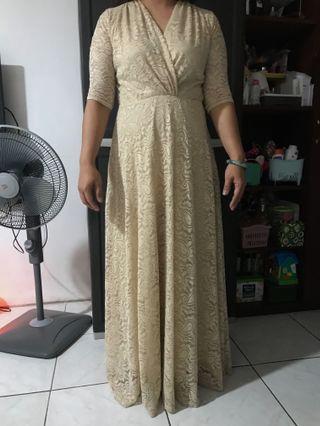 Customized Beige Lace Evening Dress Gown