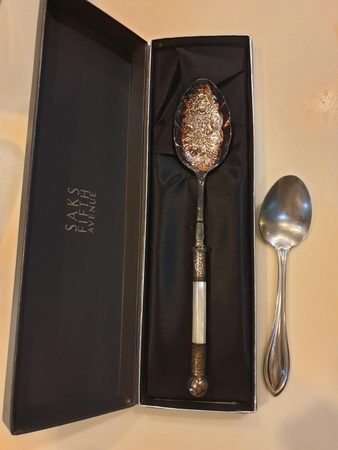 3 pc Sheffield Silverware (Category: Dinnerware & Cutlery) located in Quezon City. Submitted by essinea (Listing ID 273425775, Image 1). Description: 3 pcs of Sheffield Silver serving spoons With mother of pearl inlay detail Intricate design on the spoon Needs polishing Bought at Saks Fifth Ave Individually packaged.