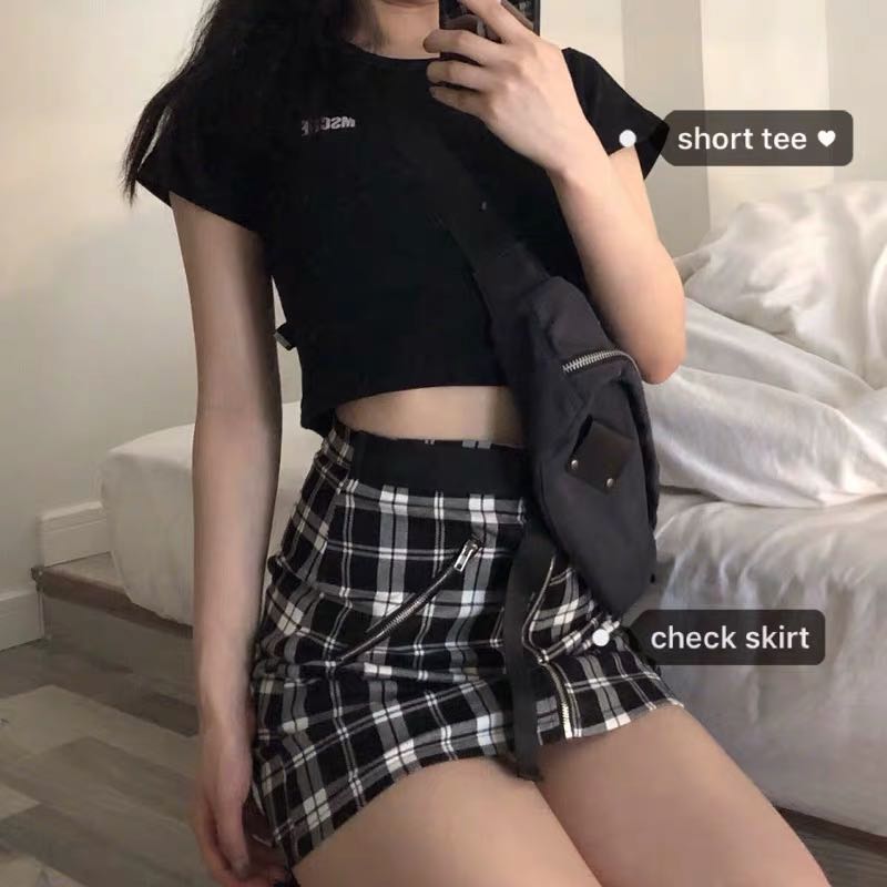 Preorder Grunge Korean Crop Top Checkered Gingham Skirt Women S Fashion Clothes Tops On Carousell