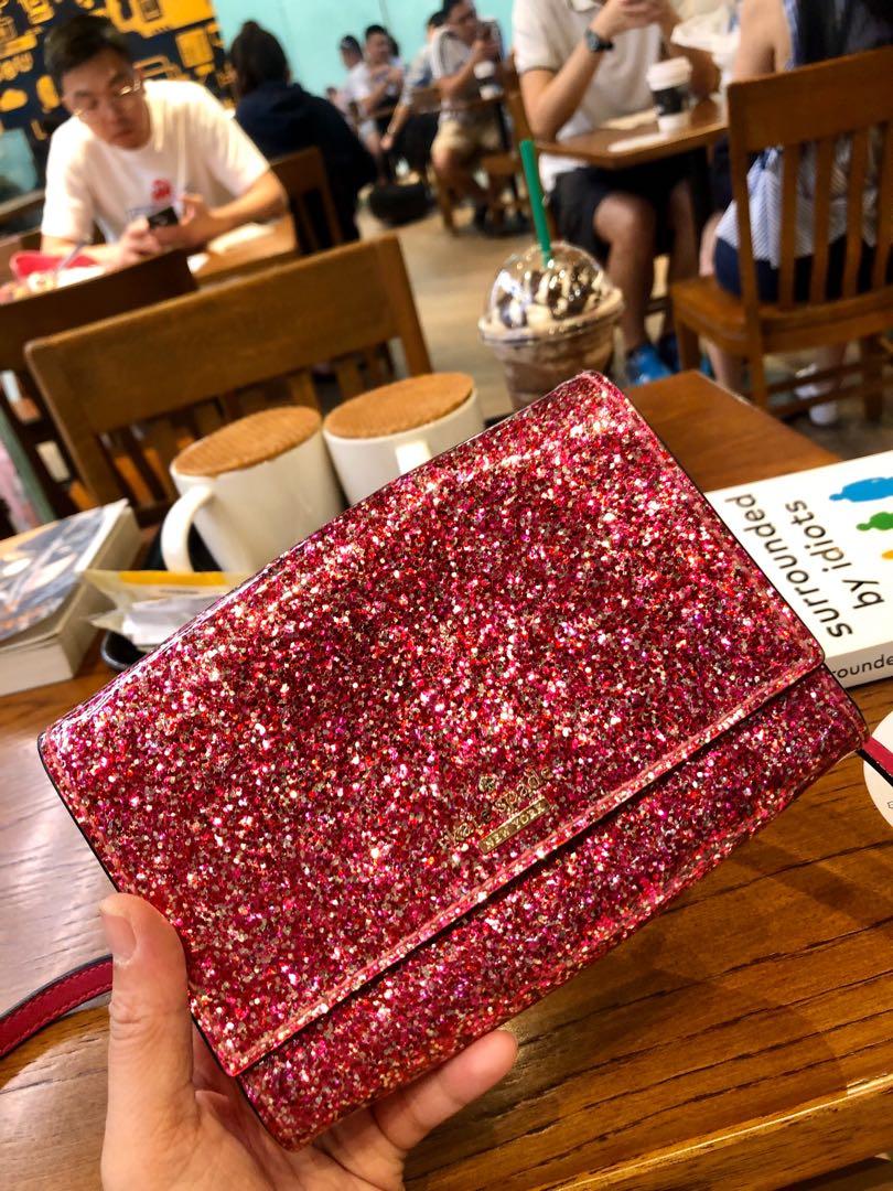 AUTHENTIC KATE SPADE Pink Glitter Crossbody Purse, Women's Fashion