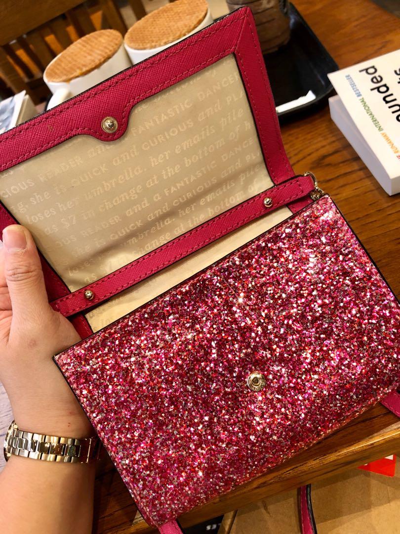 AUTHENTIC KATE SPADE Pink Glitter Crossbody Purse, Women's Fashion