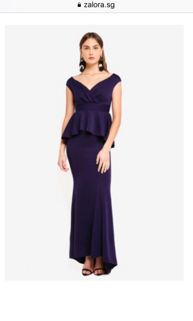 BNWT Goddiva Off the Shoulder Maxi Dress with peplum navy UK12