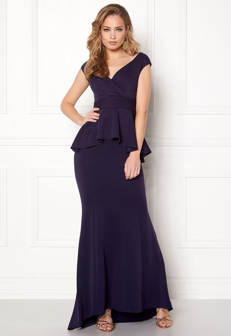 BNWT Goddiva Off the Shoulder Maxi Dress with peplum navy UK12