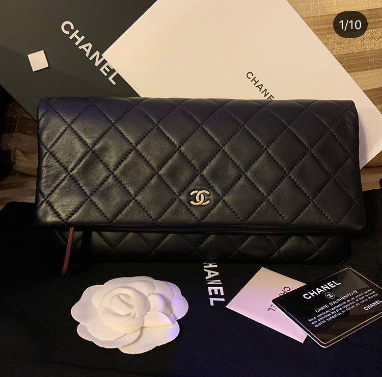 Chanel fold over clutch bag, Luxury, Bags & Wallets on Carousell