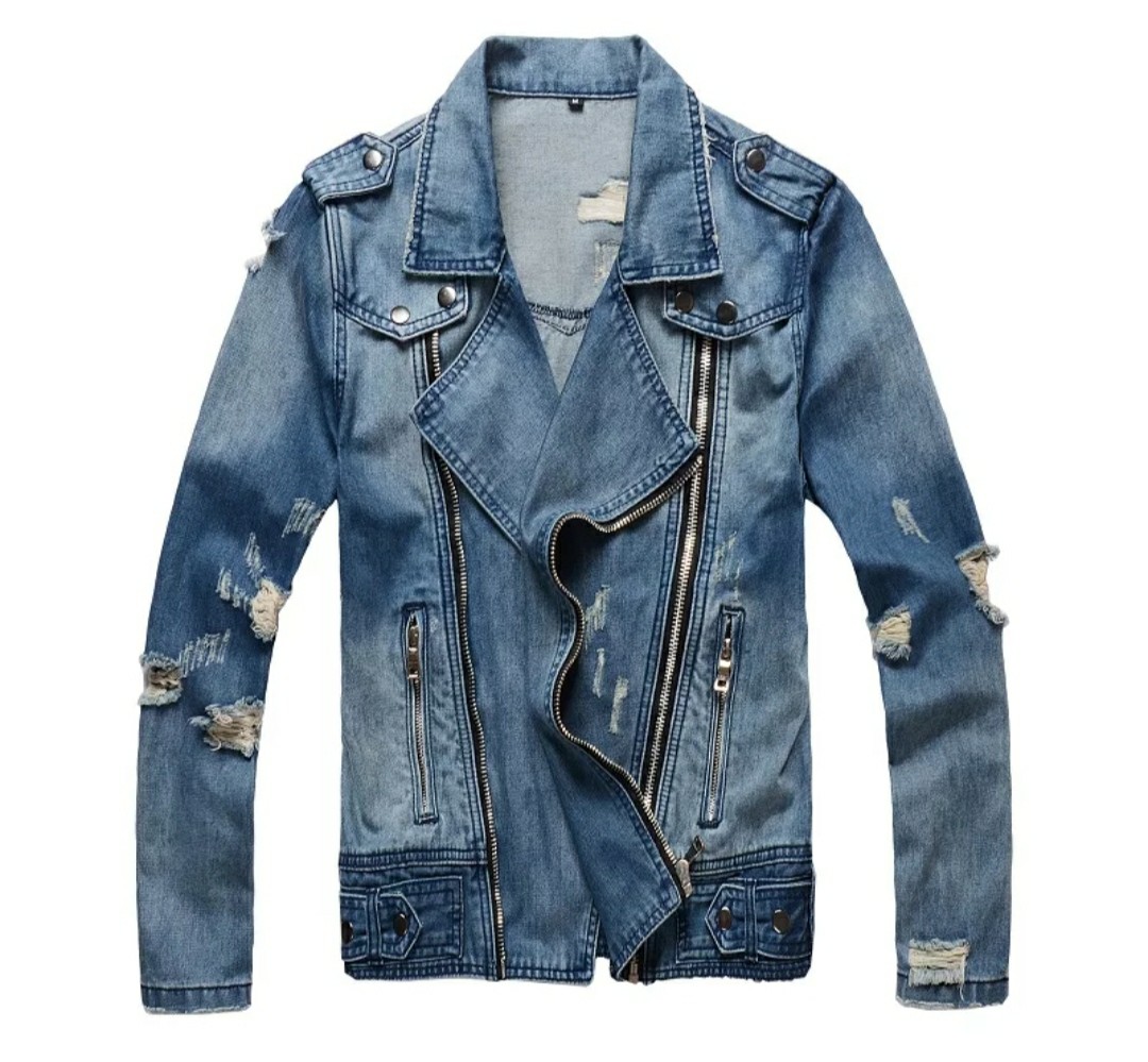 Mens jean jacket cheap with zipper