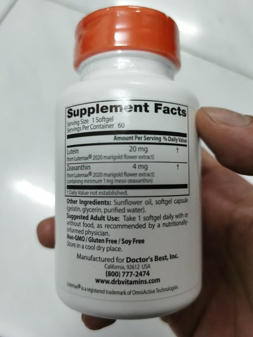 Doctor's Best Lutein with Lutemax 20mg, 60 Softgels, Exp ...