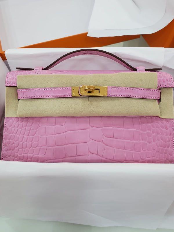 Unused kept Hermes mini kelly Pochette 5P bubblegum pink swift Phw