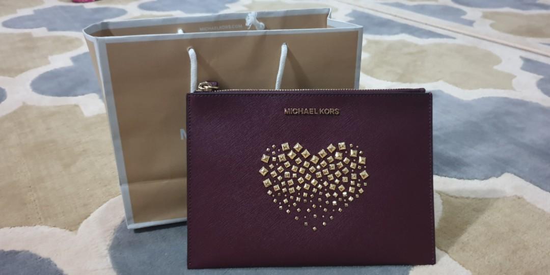 Michael Kors Studded Heart Clutch Women s Fashion Bags Wallets